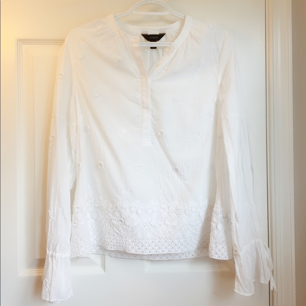 NWOT J Crew White embroidered long sleeve top